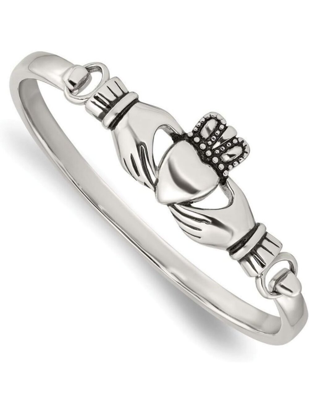 Stainless Steel 7" Claddagh Bangle Bracelet for Women - Elegant Jewelry Gift